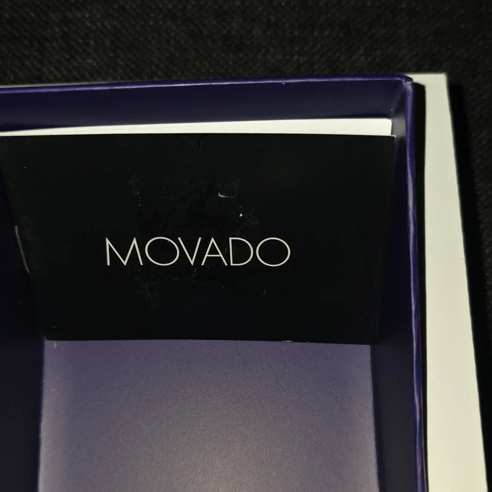 Movado Bold Black Metal Bracelet Analog Wristwatch Date Indicator w/Original Box